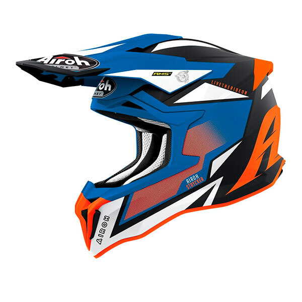 Casco Motocross Airoh Strycker Ax STKA18 Arancio Blu - EuroBikes