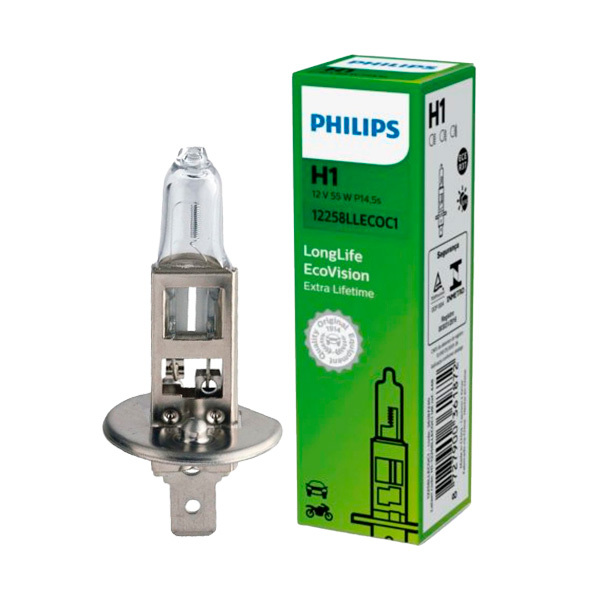 Lampadina Philips H1 LongLife EcoVision 12V 55W - EuroBikes