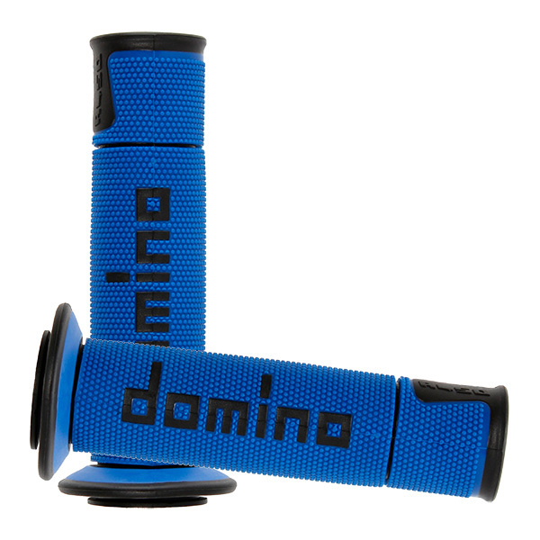 Coppia manopole Domino A450 in gomma blu/nero per moto stradali/racing